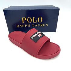 Size 7 Polo Sport Slides Features: Tpu And Pu Upper Provides A Durable And Smooth Fit.Eva Midsole Enables Cushioning And Support.Eva Outsole Ensures Superior Traction. Casual Red Non-slip Flip Flops, Casual Red Sandals With Rubber Sole, Red Slides With Cushioned Footbed For Beach, Red Cushioned Slides For The Beach, Red Cushioned Slides For Beach, Red Slides With Rubber Sole And Round Toe, Red Slide Sandals With Rubber Sole, Comfortable Red Slides With Round Toe, Red Casual Flip Flops With Cushioned Footbed