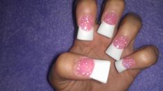 Glitter Pink  White flare; no designs. Flair Nails, Mcbling Nails, Flared Nails, Duck Feet, Style Nails, Y2k Accessories, Cute Acrylic Nail Designs