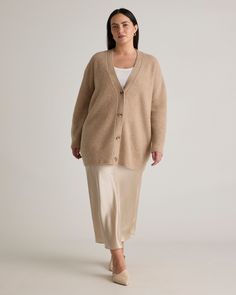 Hello, lovely latte look. Our Mongolian Cashmere Oversized Boyfriend Cardigan Sweater is the star of the show here. We love the oversized style with its luxuriously soft feel. Pair it with a silk skirt and heels for a perfectly put-together ensemble. Available in extended sizes and always fairly priced at $149.90. Oversized Cashmere Cardigan In Fine Knit, Oversized Cashmere Cardigan With Fine Knit, Oversized Fine Knit Cashmere Cardigan, Oversized Cashmere Cardigan For Daywear, Boyfriend Sweater, Coastal Vibes, Boyfriend Cardigan, Hello Lovely, Oversized Style