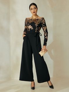 Season:Spring   Fall; Fabric:Sequin; Sleeve Length:Long Sleeve; Look After Me:Hand wash; Gender:Women's; Style:Elegant; Elasticity:Stretchy; Occasion:Wedding,Party; Details:Belt Included,Pocket; Waistline:Medium Waist; Pattern:Floral; Design:Sequins,Pocket,Belted; Neckline:Off Shoulder; Brand:Ador; Pants Type:Wide Leg; Jumpsuit Type:Jumpsuit; Listing Date:09/12/2024; Production mode:External produce; Looseness:Regular Fit; Inclusion:The fabric offers exceptional elasticity and impressive flexibi Cheap Jumpsuits, Belted Jumpsuit, Belt Jumpsuit, How To Wear A Scarf, Hello Fashion, Sequin Sleeve, Party Details, Jumpsuit Online, Trendy Fall Outfits