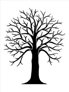 a black and white silhouette of a tree with no leaves on it, against a white background