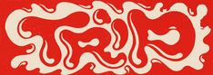 an abstract red and white painting with swirls on it's edges in the shape of letters