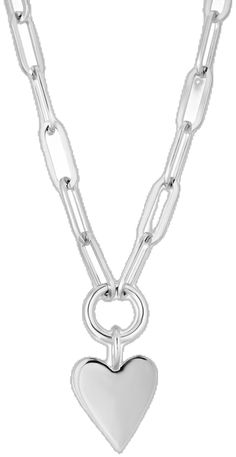 Sterling Silver Pendant With Chunky Chain, White Gold Heart Chain Necklace, White Gold Heart Shaped Necklace With Chain, Silver Charm Necklace With Heart Pendant, Silver Charm Necklace With Heart Pendant And Cable Chain, Silver Heart Pendant Charm Necklace With Cable Chain, Silver Heart Pendant Charm Necklace On Cable Chain, White Gold Chunky Chain Necklace Gift, Gift White Gold Chunky Chain Necklace