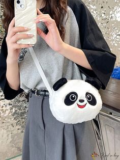 BirdinBag - Plush Panda Crossbody Bag - Adorable Stuffed Animal Purse for Girls/Women, Compact and Charming Cute White Bag With Animal Design, Cute White Bags With Animal Design, Cute White Shoulder Bag With Animal Design, White Kawaii Bag With Animal Design, White Cartoon Bags For Daily Use, Cartoon Style White Bag For Daily Use, White School Shoulder Bag With Animal Design, Casual White Bag With Animal Design, White Novelty School Bags