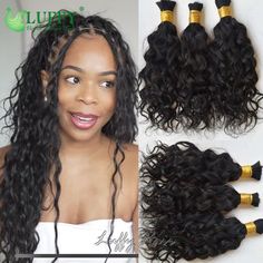 Get the perfect wet and wavy look with these Human Hair Bulk for Braiding! Available in Brazilian and Malaysian hair, Remy quality, with heat resistant features. 20in long wavy texture, no weft micro crochet. Create your unique style with Luffyhair! #humanhair #braidinghair #wetandwavy #loosedeeepwave #humanhairbulk #bulkfor braiding #curlyhumanhairbulk. #bulknoweft #humanhairbulkextension Micro Braids Human Hair, Crochet Hair Braids, Deep Wavy Hair, Micro Braids Styles, Human Hair Crochet, Wet And Wavy Hair, Loose Deep Wave, Micro Crochet, Single Braids