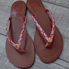 Brand New Without Tags!! Red Primrose Pattern..Gold Hardware..Size 10.5...Price Is Firm Tory Burch Shoes, Thong Sandals, Women's Shoes Sandals, Gold Hardware, Tory Burch, Shoes Sandals, Size 10, Women Shoes, Sandals