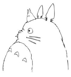 a black and white drawing of totoro