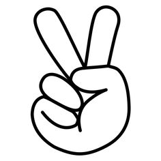 a black and white drawing of a hand giving the peace sign with two fingers up