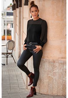 You'll be in fashion this fall in this scoop neck blouse with sheer upper chest. Scoop Neck Blouse, Sheer Long Sleeve Top, Scoop Neck Blouses, Sheer Long Sleeve, Women's Wear, Bra Sizes, Nice Shoes, Long Sleeve Top, Favorite Things List