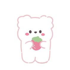 a white teddy bear with a cupcake in its mouth on a white background,