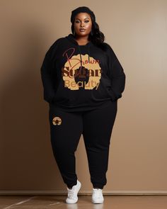 Our plus-size hoodie and sweatpants set mixes comfort, style, and personality. Featuring a minimalist solid color with playful prints, the long-sleeve hoodie is cozy and perfect for layering. Paired with loose, comfy sweatpants, it's ideal for any casual setting. Available in L to 9XL, this set is all about a flattering fit and effortless style, letting you move freely and confidently, whether lounging or on the go! Specifications: Type: Women's Hoodie and Pants Tracksuit Sizing: Women Plus Size Hoodie And Sweatpants Set, Hoodie And Pants, Comfy Sweatpants, Women's Hoodie, Letter Print Hoodie, Hoodie And Sweatpants, Sweatpants Set, Brown Girl, Women Plus Size