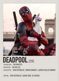 a deadpool movie poster with a cat on it's back and the caption deadpool 2016