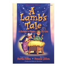 a lamb's tale book with an image of two men in the manger