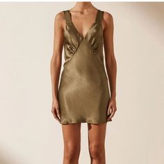 Plunged Mini Slip With Matching Drawstring Bag In A Silk Touch Fabric With A Luxurious Sheen. Shona Joy La Lune, Shona Joy Dress, Olive Dress, Shona Joy, Warm Dresses, Mini Slip, Maxi Dress Online, Mini Slip Dress, Satin Mini Dress