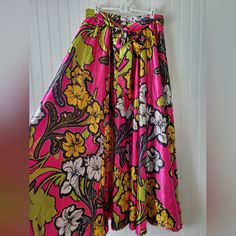 Nwt Very Pretty, Vibrant, Flowy True Destiny Skirt. Hot Pink W/ Lime Green, Yellow, Black, White Floral Pattern. Elastic Waistband W/ Decorative Tie. *See Pics... Some Small Snags/Pulls In The Fabric. Sz L Waist 15.5" Length 43" Tropical Multicolor Skirt For Summer, Vibrant Beach Skirt For Spring, Vibrant Summer Skirt For Vacation, Vibrant Floral Print Summer Skirt, Tropical Multicolor Floral Print Skirt, Yellow Summer Maxi Skirt With Elastic Waistband, Summer Multicolor Wide Leg Maxi Skirt, Multicolor Wide Leg Maxi Skirt For Summer, Vibrant Cotton Skirt For Summer