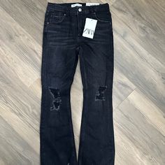 Zara Girls Flare Fit Jeans 11-12 In Faded Black Denim. Fit Hip & Thigh, Distressed, Flare At The Bottom. Brand New With Tag, Never Worn. Zara Girl, Denim Color, Colored Denim, Zara Black, Kids Bottoms, Fit Jeans, Black Denim, Jeans Fit, Zara