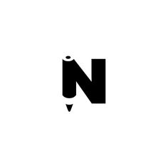 the letter n has a pencil in it's center and is black on a white background