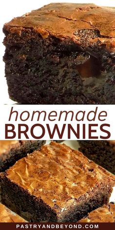 homemade brownies are stacked on top of each other with the words, homemade brownies