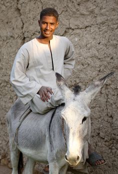 a man riding on the back of a donkey