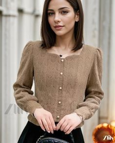 Zlily - Lace Base Top - Long-sleeved Slim Fit Sweater as Inner Layer Non-stretch Long Sleeve Winter Blouse, Winter Long Sleeve Blouse, Casual Puff Sleeve Blouse For Winter, Casual Winter Blouse With Puff Sleeves, 125 Pounds, Slim Fit Sweater, Coffee Colour, Khaki Color, Cityscape