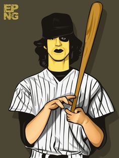 a drawing of a baseball player with a bat in his hand and wearing a hat