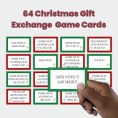 a hand holding up a christmas gift exchange game cards