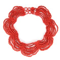 Kera Necklace Artisan Festival Choker Necklace, Unique Red Handwoven Necklace, Traditional Handwoven Choker Jewelry, Handmade Traditional Choker Bib Necklaces, Artisan Choker Necklace, Traditional Handmade Choker Bib Necklaces, Traditional Bib Necklace Shaped As Choker For Gifts, Traditional Handmade Bib Choker Necklaces, Fair Trade Multi-strand Jewelry As Gift