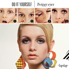 50 Makeup Tutorial, Twiggy Costume Halloween, 60s Inspired Makeup Hooded Eyes, Mod Makeup Hooded Eyes, Twiggy Makeup Hooded Eyes, 60s Makeup Looks Hooded Eyes, Twiggy Makeup 70s, 60s Eye Makeup Hooded Eyes, 60s Makeup Hooded Eyes