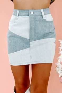 Throwback Beauty Patchwork Denim Skirt (Light Denim) - NanaMacs Skirt Patchwork, Spring Wardrobe Essentials, Patchwork Skirt, Patchwork Denim, Trendy Winter, Flying Monkey Jeans, Denim Accessories, Denim Patchwork