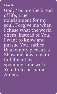 a purple background with the words, prayer for god you are the bread of life