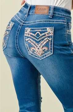 Ladies Embellished Fancy Pocket Jeans. Flare Bottom Blue Denim 31” inseam Junior sizes 1-15 Embellished Denim, Denim Flares, Pocket Jeans, Jeans Flare, Blue Jeans, Blue Denim, Shoe Accessories, Women Accessories, Clothes For Women