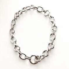 Chunky Chain Link Collar In Shiny Rhodium Plate. Circle Clasp For Chic Look And Easy On And Off. Super Sexy Rocker Look Or Classic Statement Piece. Sterling Silver Chunky Chain Necklace, Stainless Steel Chain Link Jewelry With Clasp, Silver Chain Link Necklace With Toggle Clasp, Silver Chain Necklace With Solid Link Construction, Gunmetal Chain Link Jewelry, Nickel-free Metal Chain Link Necklace, Gunmetal Silver-plated Chain Link Necklace, Rocker Look, Jewelry Chain