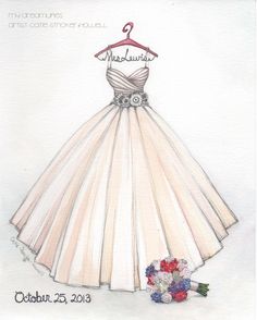 a drawing of a wedding dress on a hanger