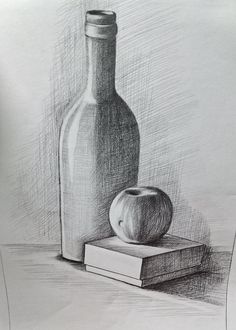 Easy Still Life Drawing Simple, Still Life Art Drawing, Still Life Sketch Easy, Realistic Drawings Of Objects, Drawing Ideas Body Sketch, Drawing Bottle, Easy Still Life Drawing, Tonal Drawing, Shading Ideas