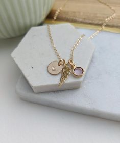 Rose Gold Charms Necklace Keepsake, Dainty Keepsake Necklaces With Charms, Rose Gold Charms Necklace For Keepsake, Rose Gold Sterling Silver Necklace, Rose Gold Birthstone Charm Necklace, 14k Gold Filled, Dainty Personalized Necklaces For Memorial, Rose Gold Birthstone Charm Necklace In 14k Gold Filled, Yellow Gold Charm Necklaces For Keepsake, Dainty Personalized Necklace For Memorial