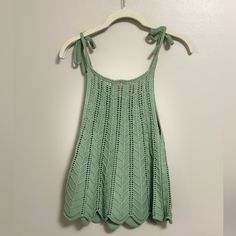 Cute Crochet Summer Tank, Adjustable Tie Straps. Perfect For Summer, Country Concerts, Or A Festival! Green Crochet Knit Dress For The Beach, Green Knit Crochet Dress For The Beach, Green Sleeveless Crochet Top With Crochet Trim, Green Knit Crochet Summer Dress, Green Knit Crochet Dress For Summer, Green Knit Crochet Beach Top, Beach Crochet Knit Top In Green, Green Knit Crochet Top For The Beach, Casual Green Crochet Knit Dress