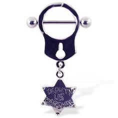 Handcuff Nipple Ring With Dangling Star "Deputy US Marshal".  #handcuffs #nipplering #piercing #piercingjewelry #jewelry #bodypiercing #bodyjewelry ♥ $9.99 via OnlinePiercingShop.com Beautiful Piercings, Us Marshals, Jewelry Piercing, Piercing Ideas, Body Jewelry Piercing, Mom Tattoos, Piercing Jewelry, Body Jewelry, Belly Button Rings