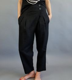 Dear Ladies, these amazing linen pants take elegance and comfort on a totally new level! Be sure, if any pair of pants will ever make you happy - these linen harem pants are definitely your sure strike. All the morning struggles and questions what to wear will leave your mind, since these pants will become your absolute champion! Slightly tapered linen pants have two side pockets and two big and beautiful buttons closure in the front. These yoga harem pants has wide range of colors, so I am sure Black Linen Wide Leg Ankle-length Pants, Black Linen Ankle-length Wide Leg Pants, Black Ankle-length Linen Wide Leg Pants, Chic Black Linen Bottoms, Black Linen Ankle-length Bottoms, Black Linen Straight Pants, Black Linen Ankle-length Pants, Black Linen Tapered Leg Bottoms, Black Straight Leg Linen Pants