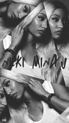 three women with their hair pulled back and the words nicki minau written on them