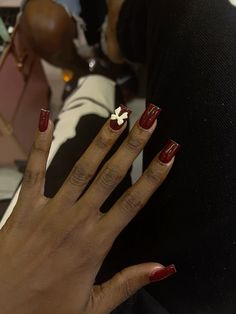 Nail | Mani inspo | cherry nails | almond Nail Inspo Cherry Red, Cherry Christmas Nails, Dark Red Flower Nails, Cherry Red Nails Square, Nails Dark Red Design, Dark Cherry Red Nail Designs, Short Burgundy Nail Ideas, Dark Red Long Nails, Cherry Toe Nails