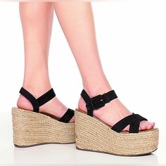 Schutz Blisse Nubuck Sandals Espadrille Platform Wedges Black Leather Straps New Without Tags Size 9 B Platform Height 4-3/4” Gladiator Wedges, Pink Wedges, Wedges Black, Ankle Tie Sandals, Espadrilles Platform, Black Wedge, Heels & Wedges, Black Wedges, Womens Shoes Wedges