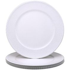 four white plates stacked on top of each other in front of a white background,