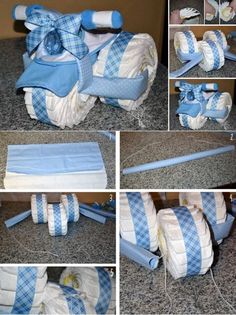 four pictures show how to make a diy diaper bag with toilet paper rolls