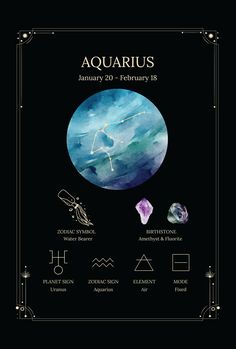 the aquarius zodiac sign on a black background