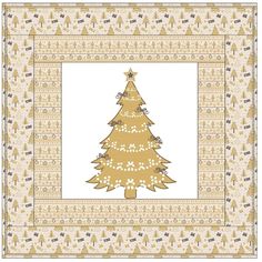 a christmas tree is shown in the middle of a square frame with gold trimmings