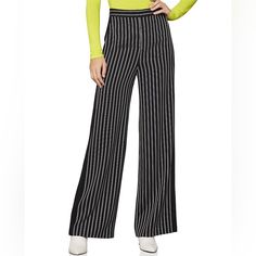 Brand New With Tag! Wide Legged Trousers Has A Band At The Back So There Is Some Stretch , Which Is Great And Moves Well With The Body. Elegant Striped Bottoms For Night Out, Chic Striped Pants For Night Out, Chic Striped Full-length Bottoms, Chic Full Length Striped Bottoms, Chic Striped Full-length Pants, Chic Full Length Striped Pants, Elegant Striped Stretch Pants, Fitted Striped Wide Leg Pants For Spring, Wide Legged Trousers