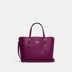 Double Face Leather And Signature Coated Canvas Zip-Top Closure, Fabric Lining Side Open Compartments Handles With 4 3/4″ Drop Detachable Strap With 22″ Drop For Shoulder Or Crossbody Wear 9 3/4″ (L) X 7 1/2″ (H) X 4 3/4″ (W) Coach Purple Shoulder Bag With Top Carry Handle, Classic Purple Bag With Top Carry Handle, Coach Purple Bag With Top Carry Handle, Classic Purple Bag, Dark Magenta, Magenta Color, Carryall Tote, Travel Tote Bag, Monogram Tote