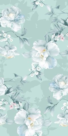 a blue and white floral wallpaper with flowers