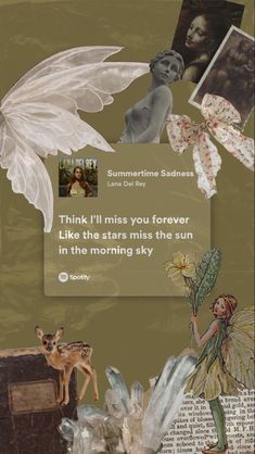 a collage with pictures and words on it, including an image of a fairy