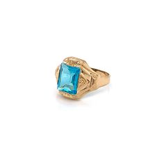 Vintage 1940's 10k yellow gold blue rectangular stone ring. The height of the ring off of the finger is 4.1mm. The width of the band is 3.9mm, and tapers down to 2.7mm. There are 4 rings available in size 7, 8, and 9.5, and they have the ability to be resized. Blue 14k Gold Jewelry With Rectangular Stone, 14k Gold Jewelry With Blue Rectangular Stone, Rectangular Yellow Gold Rings With Birthstone, Rectangular 14k Gold Birthstone Rings, Vintage Rectangular Gemstone Rings, 14k Gold Rectangular Birthstone Rings, Vintage Blue Gemstone Signet Ring, Classic 14k Gold Rectangular Topaz Ring, Vintage Blue Ring Stamped 14k